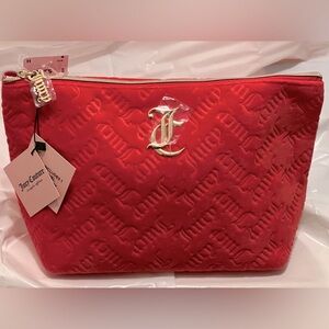 NEW Juice Couture red velvet/velour zip up makeup clutch with travel bottle.